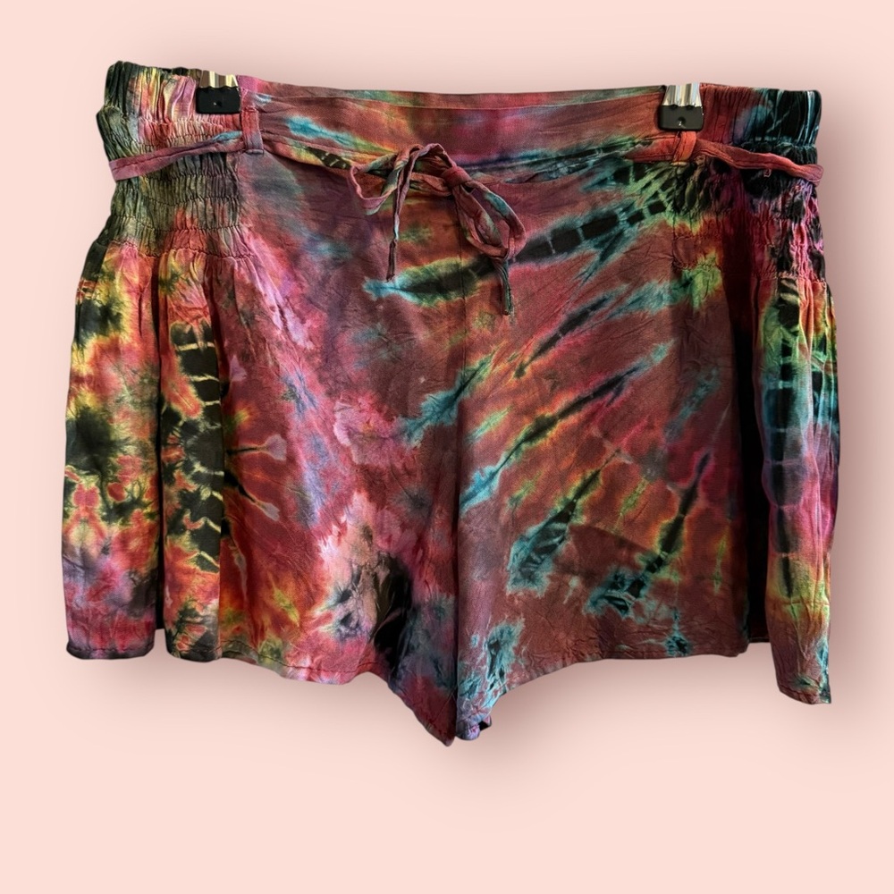 Vintage Kathmandu Imports Tie Dye Rayon Shorts Festival Boho